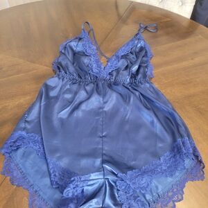 Y2K elegant Blue Lace Trim Sleepwear/romper